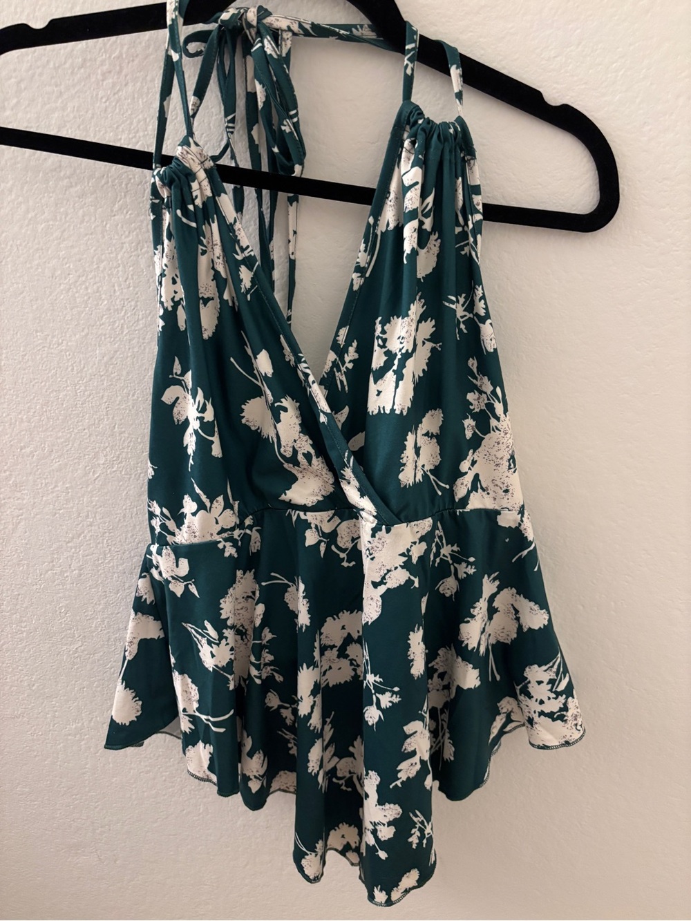 SHEIN Teal Green Floral Halter Peplum Camisole